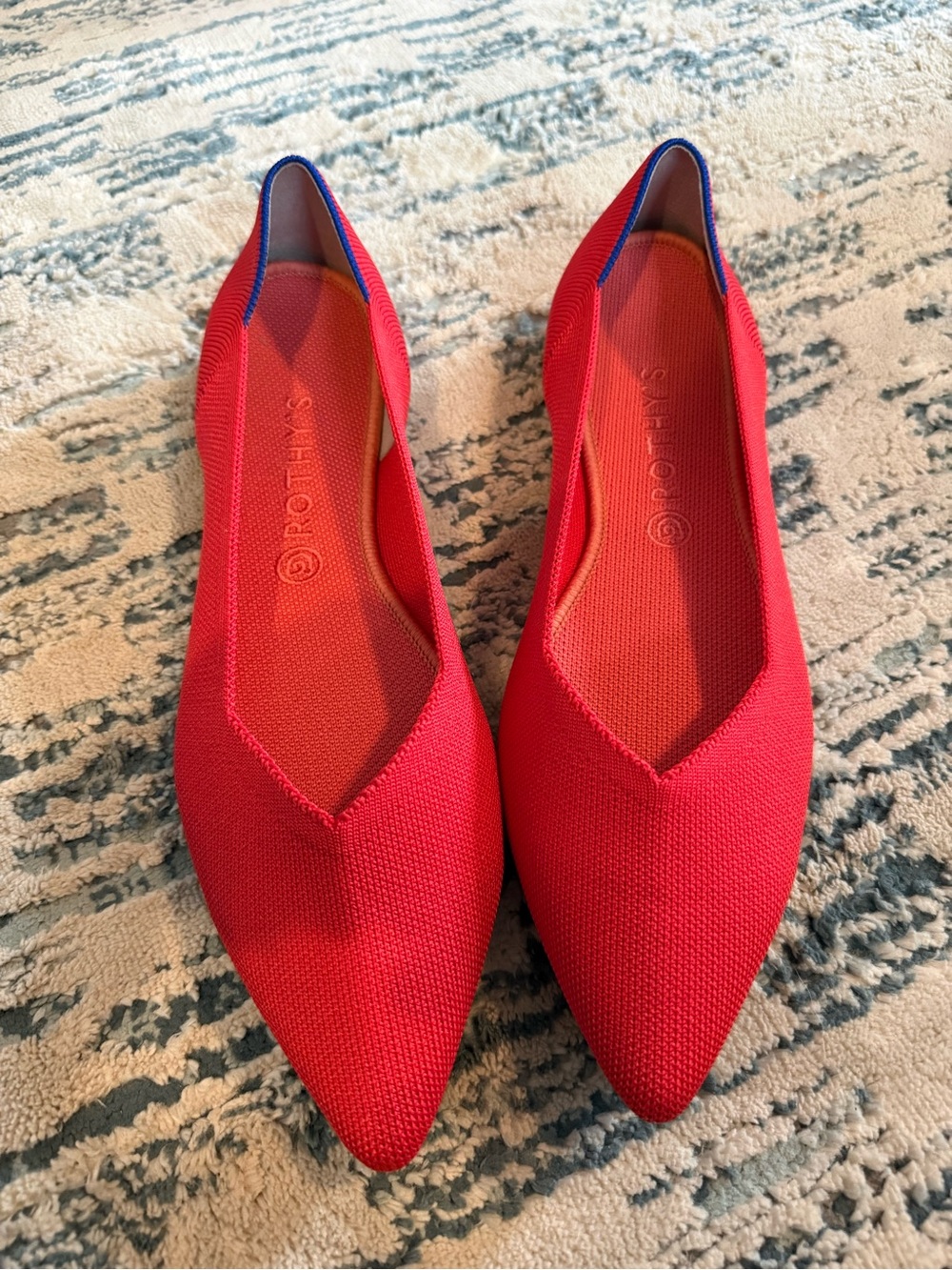 Rothy's Bright Red Pointed Knit Slip-On Flats